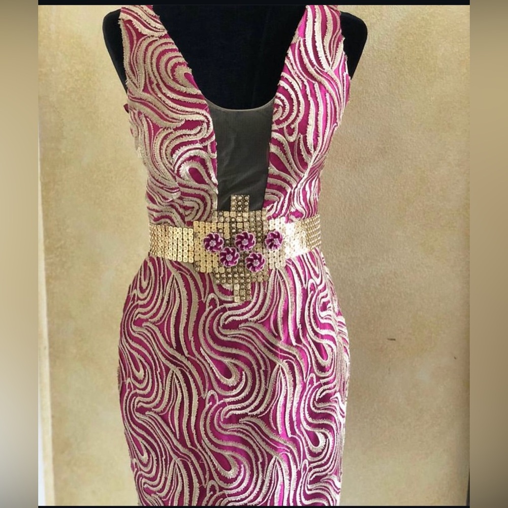 MNM COUTURE Cocktail Dress, Sz 8, Fushia / Gold